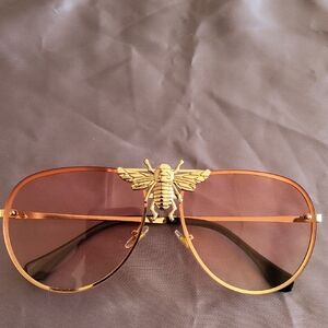 Gold Aviator Sunglasses with Bee Detail